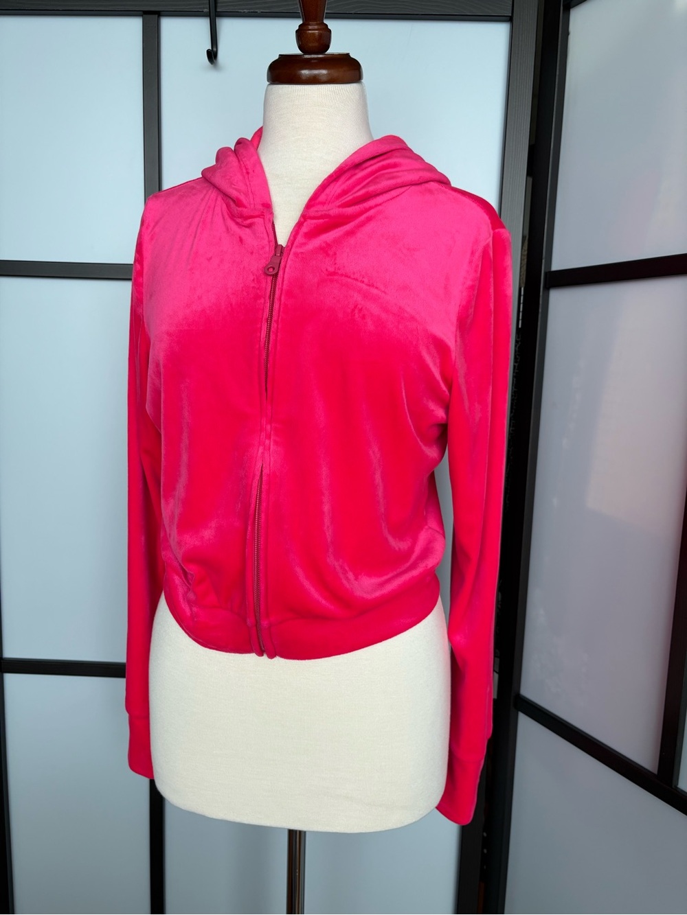 OFFLINE by Aerie Hot Pink Velour Cropped Zip Hoodie Jacket Size L